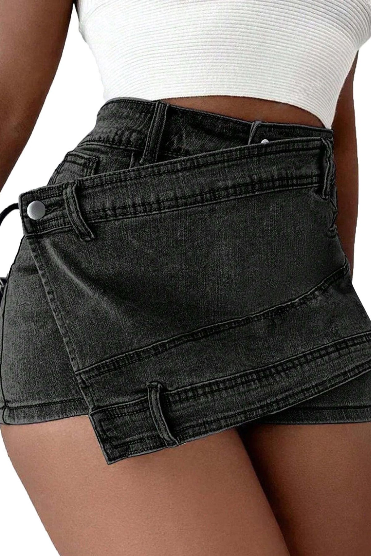Asymmetrical Wrap Denim Shorts