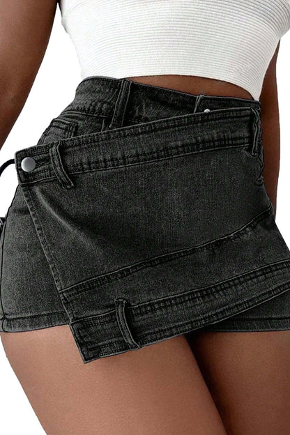 Asymmetrical Wrap Denim Shorts
