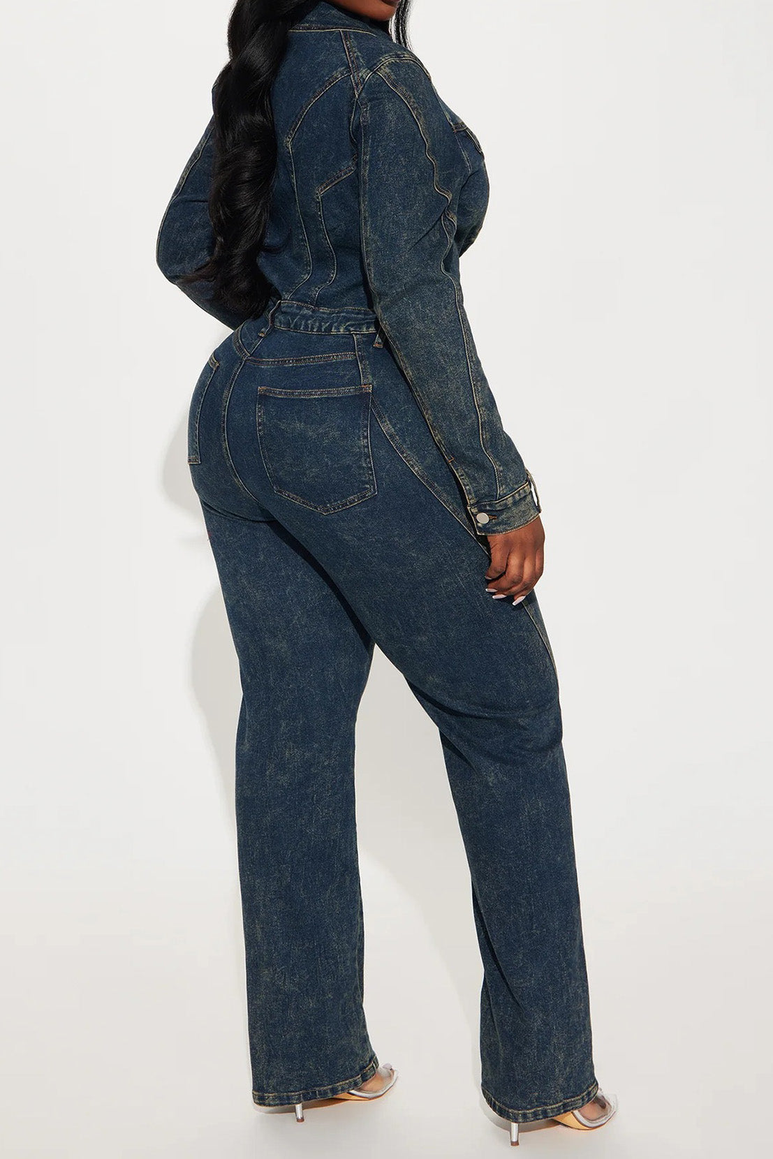 Washed Long Sleeve Denim Jumpsuit