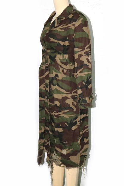 Longline Distressed Camouflage Jacket