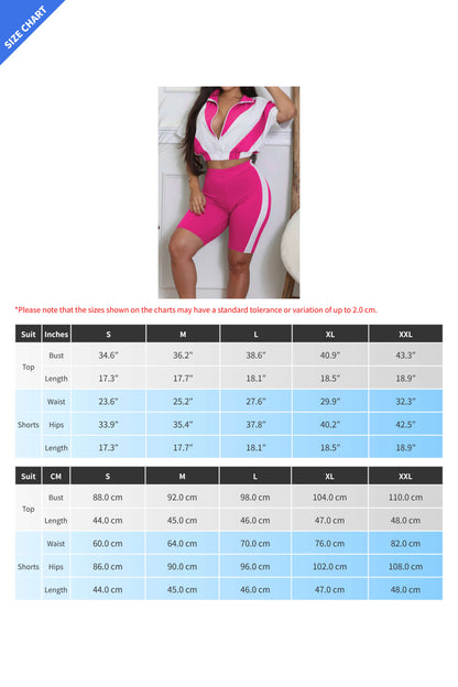 Color-Block Zip Crop Top & Biker Short Set