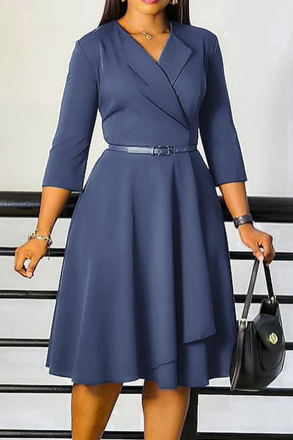 Three-Quarter Sleeve Ruched Waist Dress