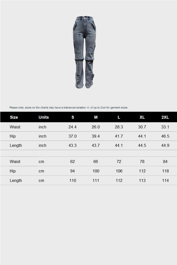 Stretchy Distressed Button Down Cargo Jeans