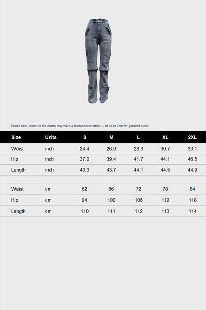 Stretchy Distressed Button Down Cargo Jeans