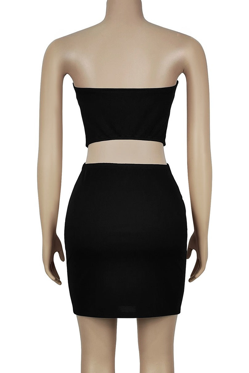 Strapless Eyelet Two Piece Skirt Set