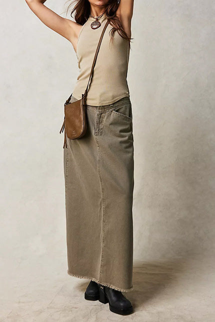 Loose Straight Denim Maxi Skirt