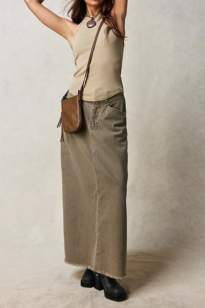 Loose Straight Denim Maxi Skirt