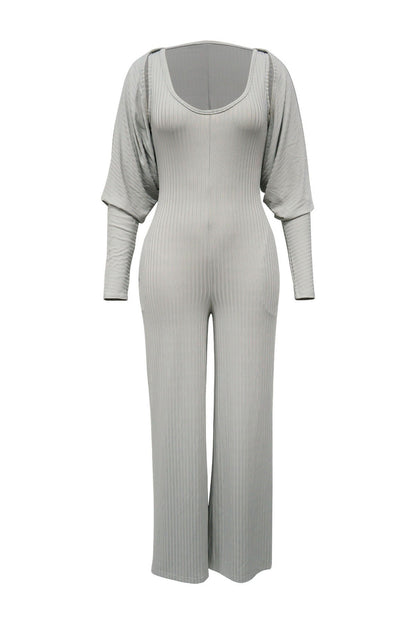 2-Piece Ribbed Knit Tank Jumpsuit & Cropped Top Set