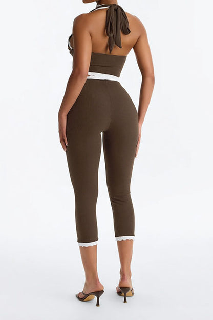 Lace Trim Ribbed Capri Set