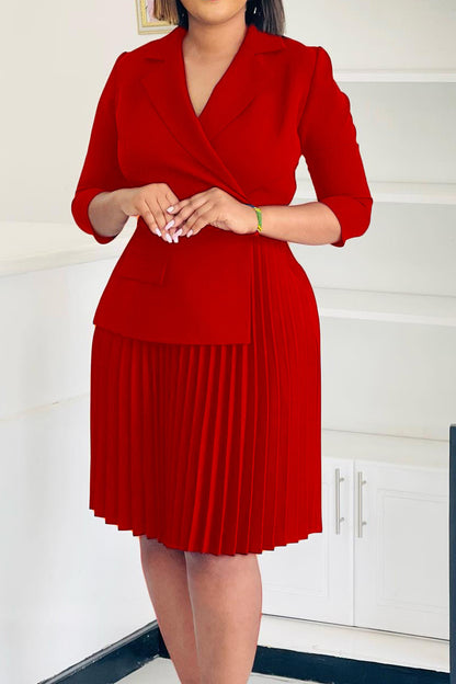 Pleated Blazer Collar Dress