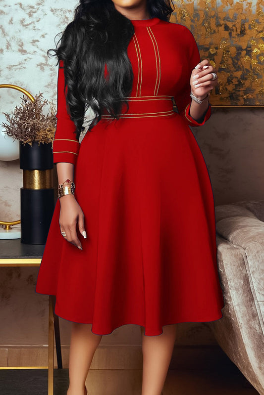 Contrast-Trim Fit-and-Flare Midi Dress