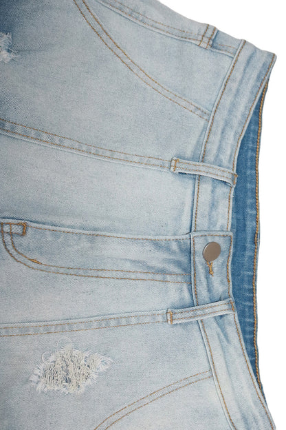 Color-Fade Ripped Jeans Shorts