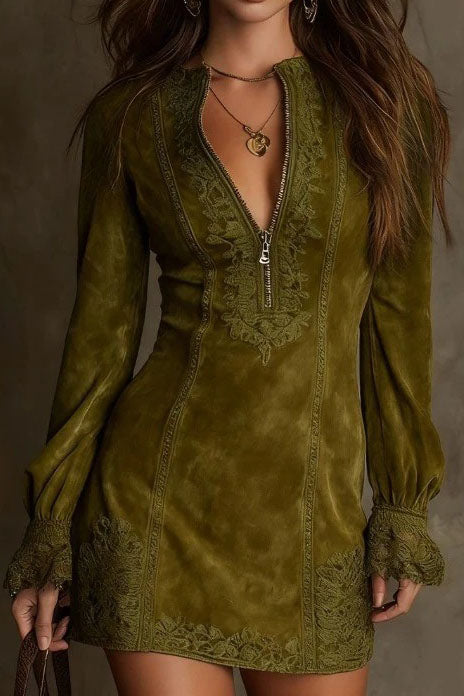 Elegant Embroidered Lace Mini Dress