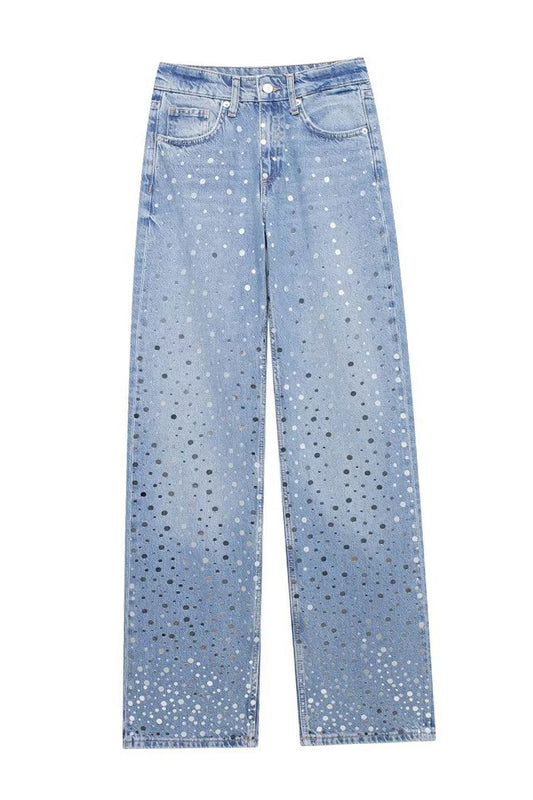 Rhinestone Straight Leg Jeans