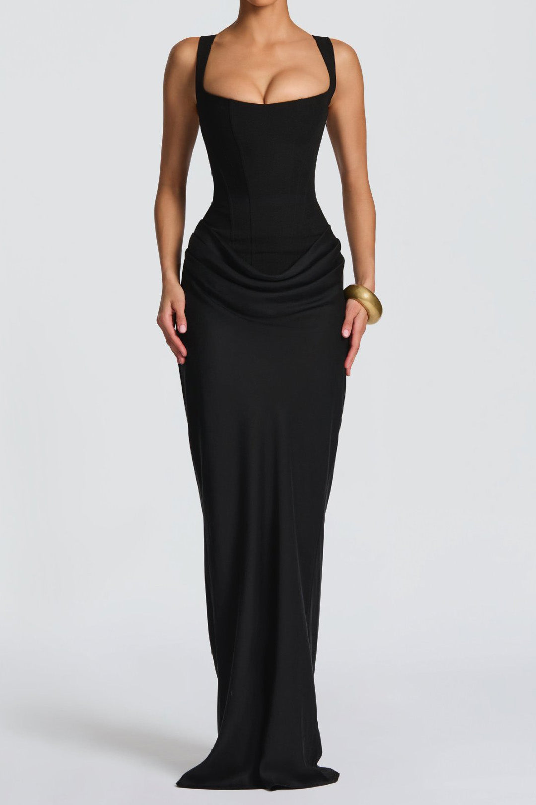 Corset Lace-Up Back Draped Maxi Dress