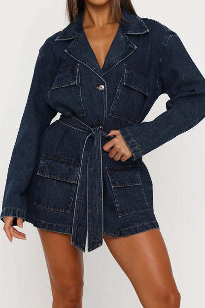 Belted Longline Denim Trench Jacket