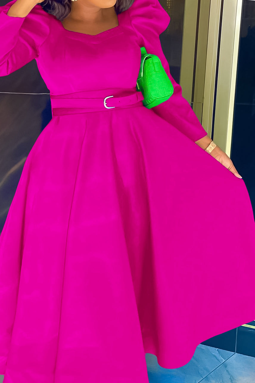 Puff Sleeve Elegant Pleated A-Line Dress