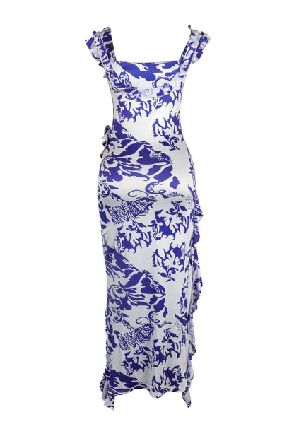 Long Strapless Dress With Slits and Tropical Print