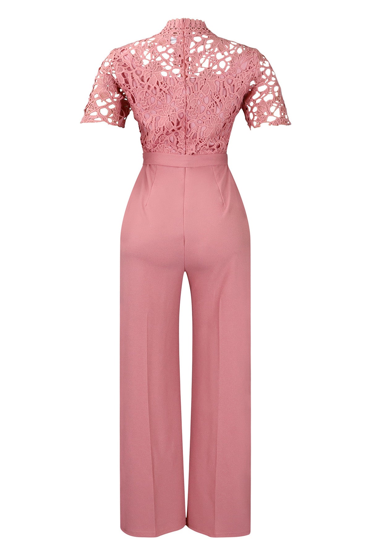 Lace Hollow Out Tie Waist Wide Leg Jumpsuit