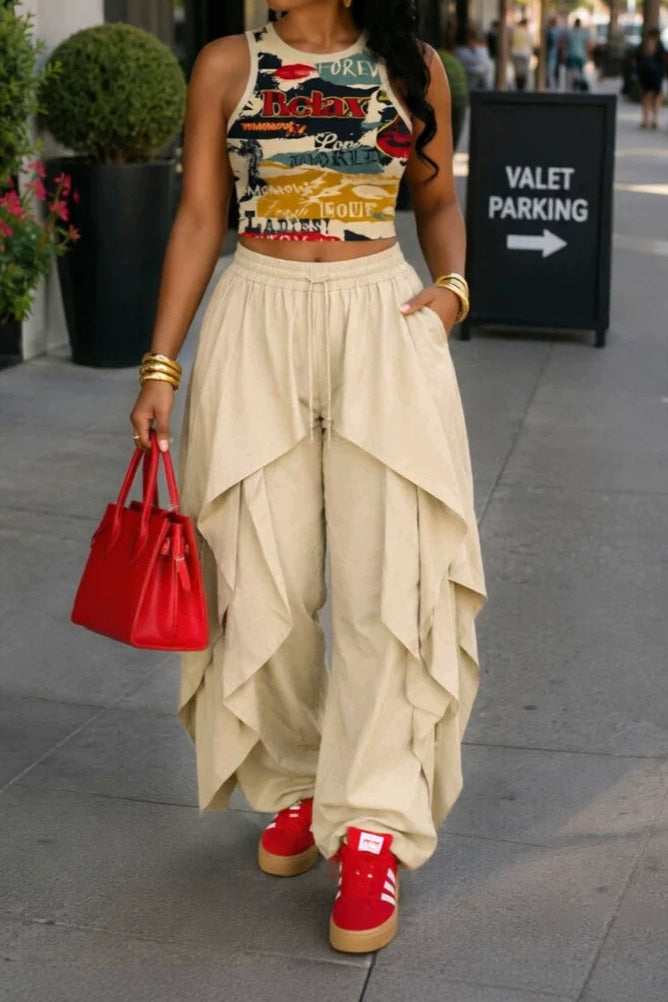 Layered Drape Wide Leg Pant