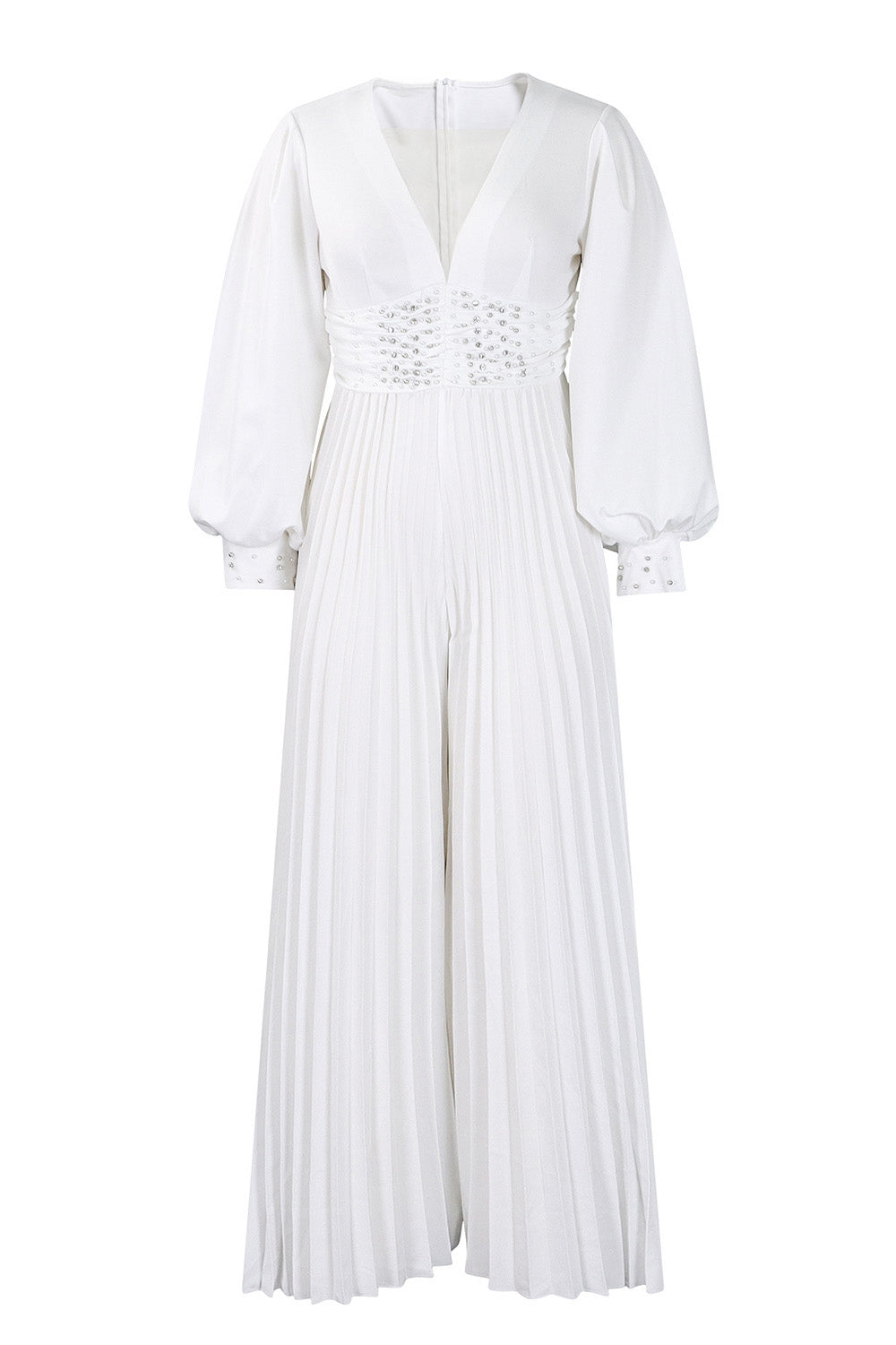 Plus Size Beaded Mesh Wide-Leg Jumpsuit