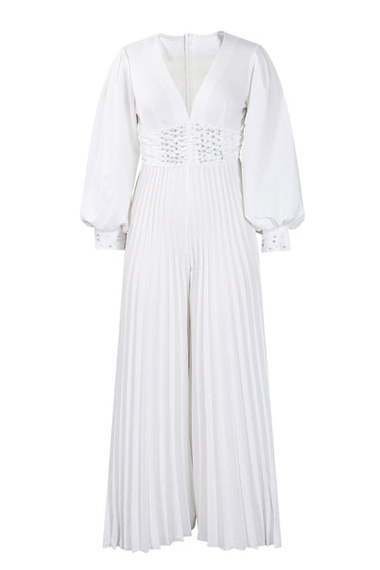 Plus Size Beaded Mesh Wide-Leg Jumpsuit