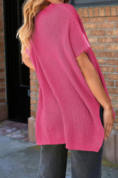 Short Sleeve Side Slit Oversized Sweater
