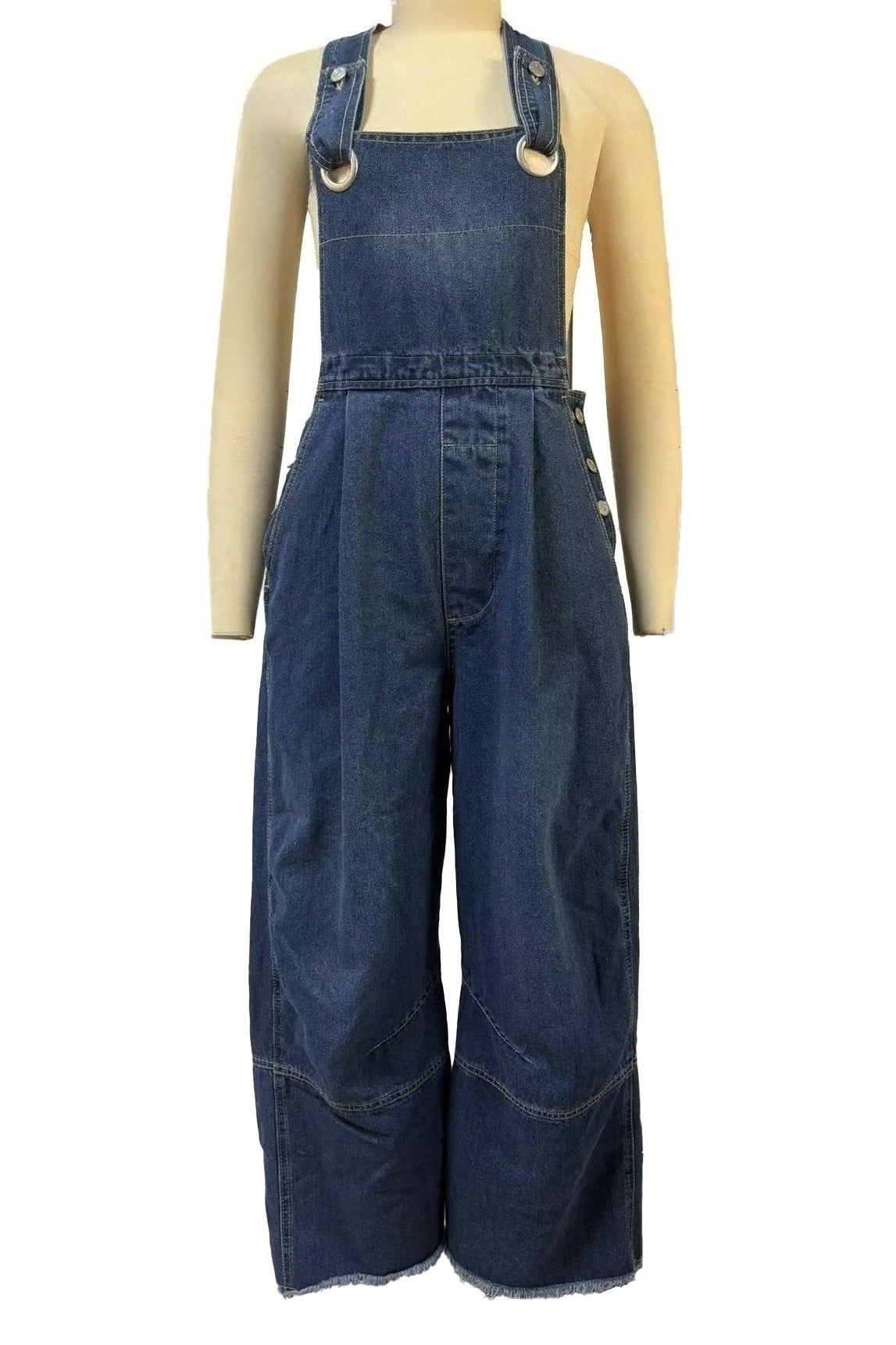 Pleated Wide Leg Denim Overalls