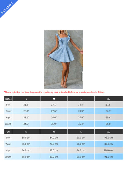 Ruffled Square Neck Denim Mini Dress