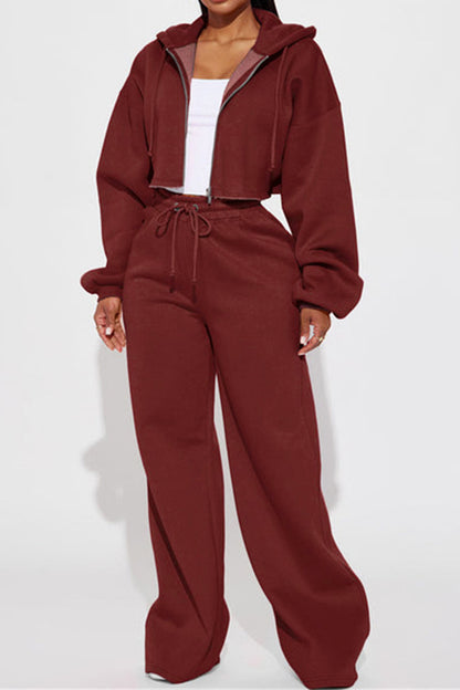 Cropped Zip Hoodie & Wide Leg Sweatpants Set