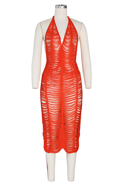 V-neck Backless Knit Maxi Dress