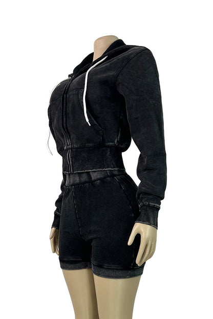 Mineral Wash Zip Hoodie & Shorts Set