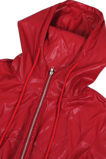 Leather-Look Hooded Jacket & Bermuda Shorts Set