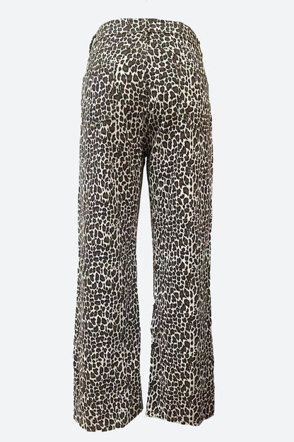 Leopard Print Loose Fit Denim Jeans