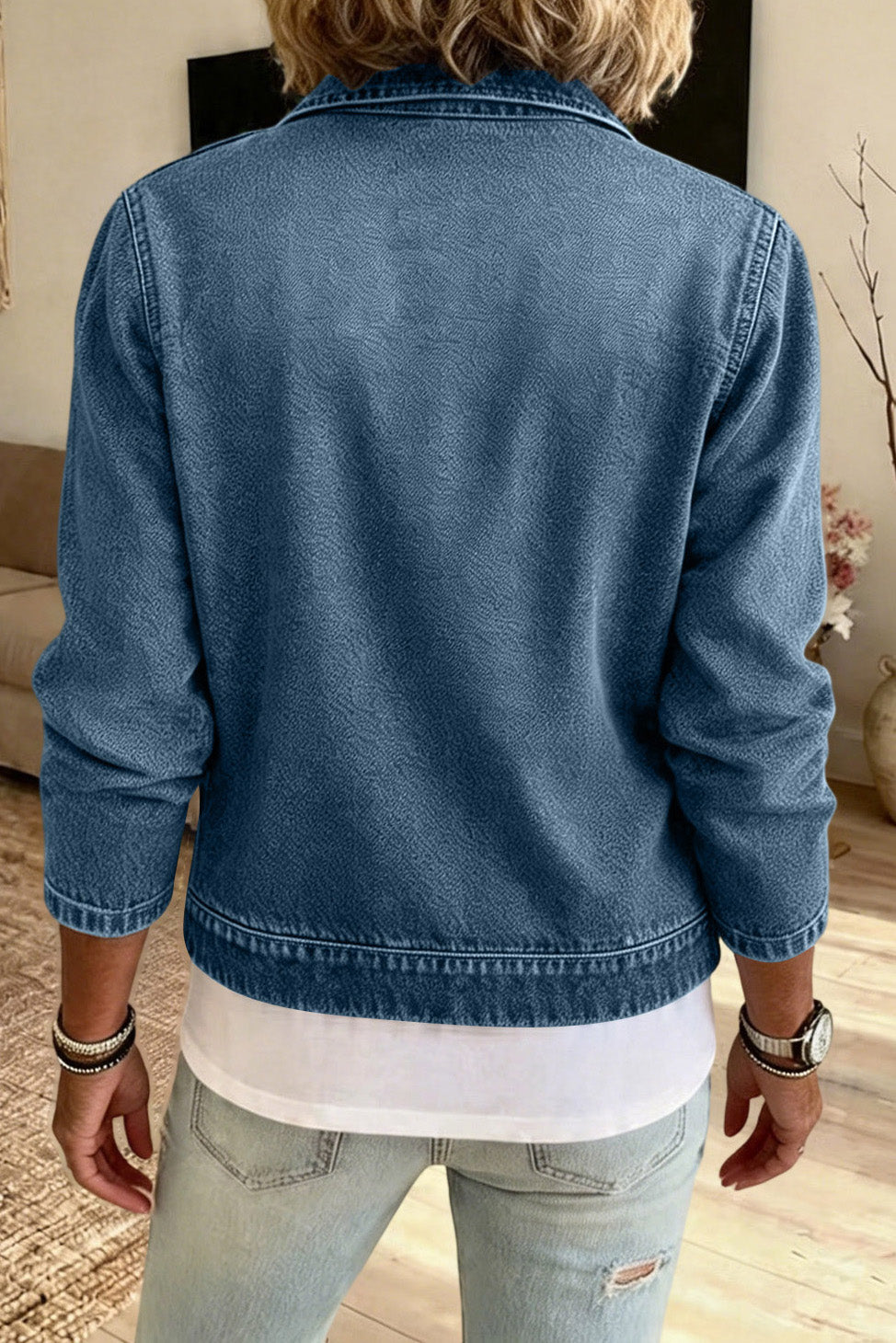 Washed Zip Front Denim Jacket