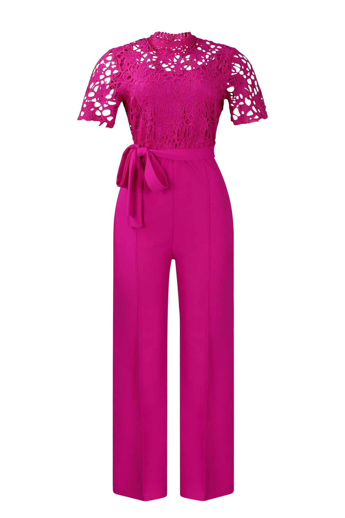 Lace Hollow Out Tie Waist Wide Leg Jumpsuit