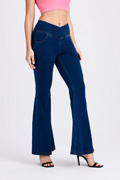 Crossover Waist Stretch Flare Jeans