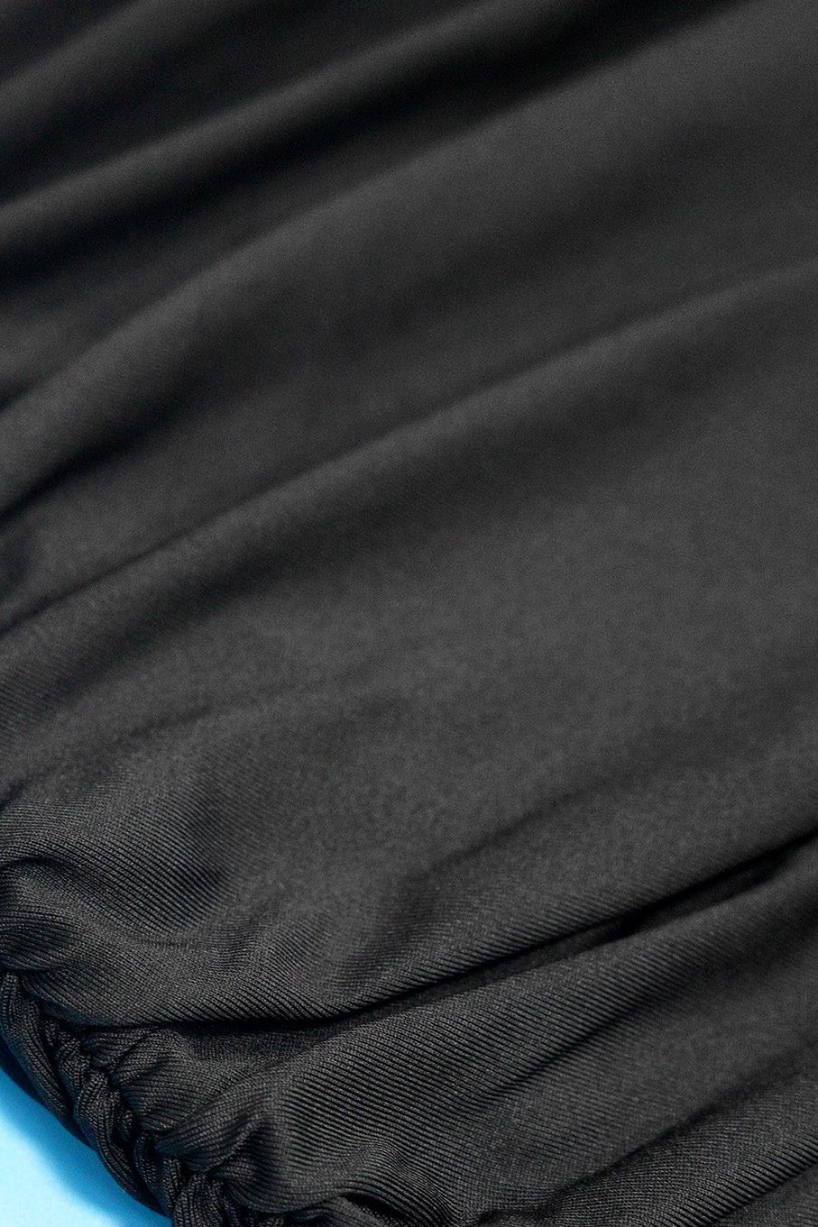 Mock Neck Ruched Mini Dress with Draped Train