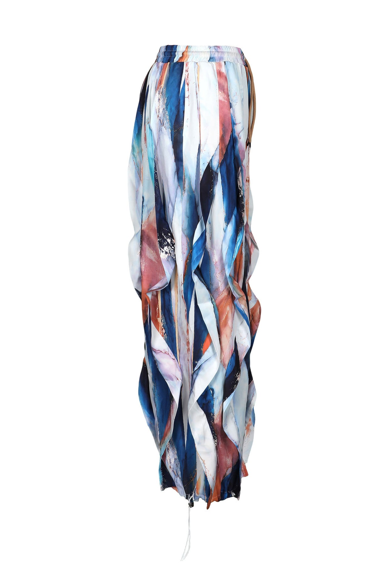 Abstract Print Cascading Draped Drawstring Pants