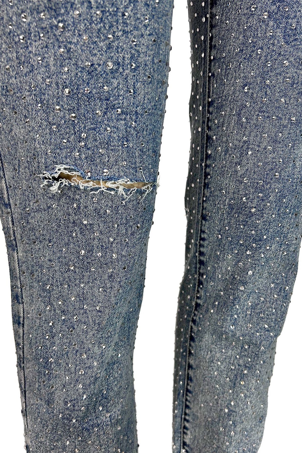 Rhinestone Skinny Raw Hem Jeans