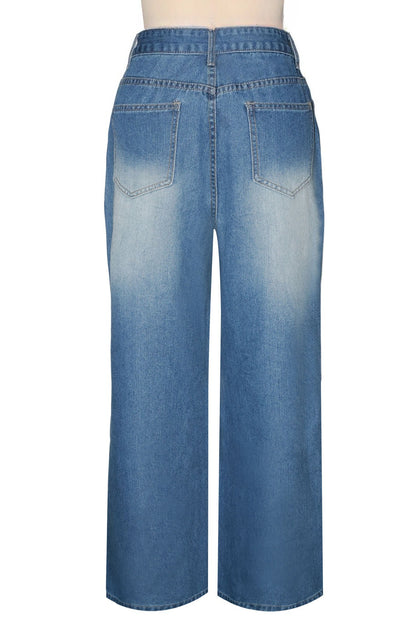 Distressed Wide-Leg Jeans