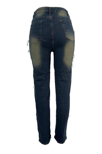 Whiskered Stretch Patch Skinny Jeans