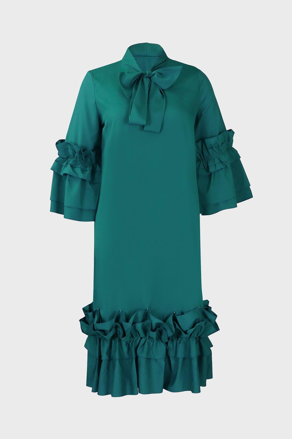Ruffle Hem Flare Sleeve Maxi Dress