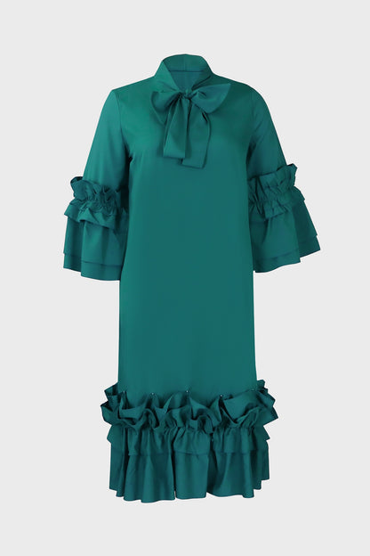 Ruffle Hem Flare Sleeve Maxi Dress