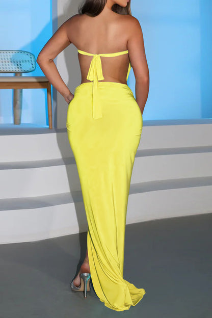Cutout Ruched High Slit Maxi Dress