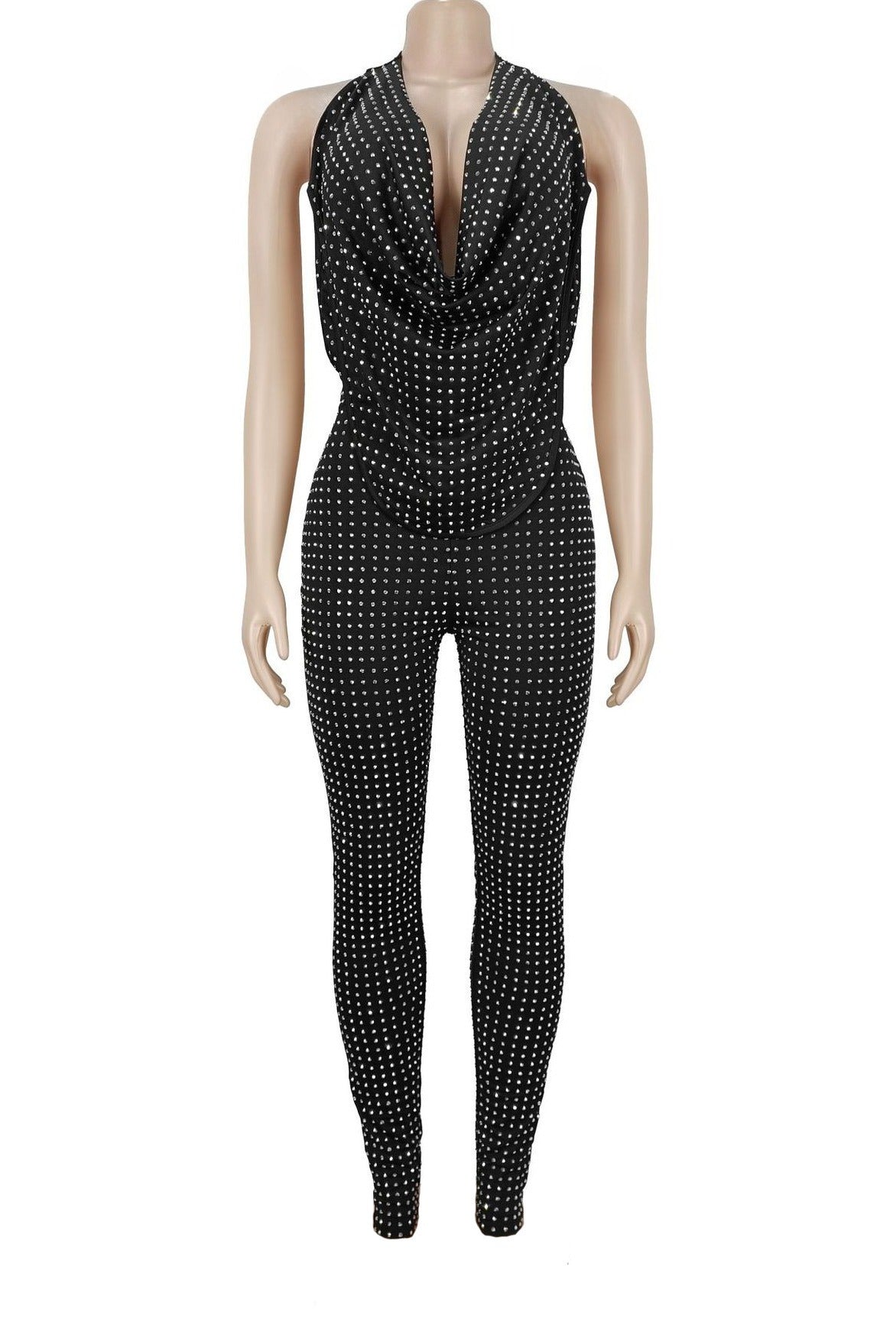 Rhinestone Halter Backless Jumpsuit