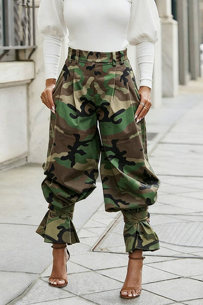 High-Waisted Ankle-Tie Baggy Utility Pants