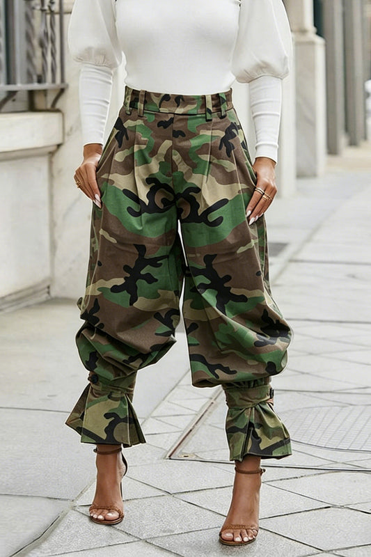 High-Waisted Ankle-Tie Baggy Utility Pants