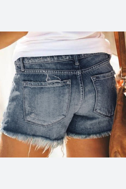 High Waist Frayed Hem Denim Shorts Distressed