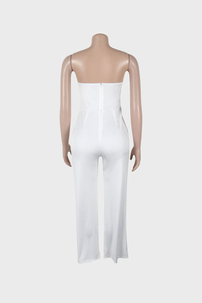 Off Shoulder Button Strapless Irregular Jumpsuits